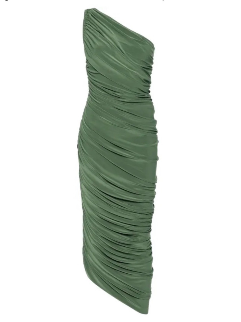 Norma Kamali Diana One-Shoulder Ruched Gown - Olive Green Size Small